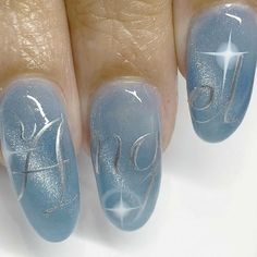 Angel Nails Acrylic, Nail Art Angel, Angel Nail Art, Angelic Nails, Nail Art Bleu, Angel Nails, Her Nails, Really Cute Nails, Blue Angel