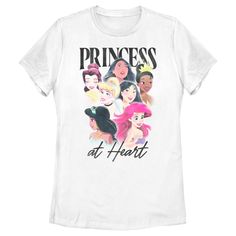 If you can't decide which of the Disney characters is your favorite… now you don't have to! Celebrate all of your favorites with this officially licensed Disney Princess at Heart Women's Graphic T-Shirt! This cute tee features a collage with your favorite heroines, including Belle, Mulan, Tiana, Cinderella, Mulan, Jasmine, and Ariel, printed across the front. Dress in style this season with this new fun apparel today that is perfect for Disney fans everywhere! Disney T-shirt With Front Print, Disney T-shirt With Front Print For Fan Events, Disney Themed Short Sleeve T-shirt, Disney Fan Merchandise Top, Pre-shrunk, Pre-shrunk Disney T-shirt For Disney Trips, Disney Character Print T-shirt For Disney Fan Events, Disney Character Print T-shirt For Fan Events, Disney Fan Merchandise Short Sleeve Tops, Disney Short Sleeve Tops For Fan Merchandise