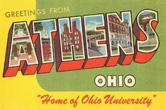 an old postcard with the word, greetings from athen's ohio