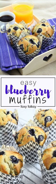 easy blueberry muffins in paper cups on a tray