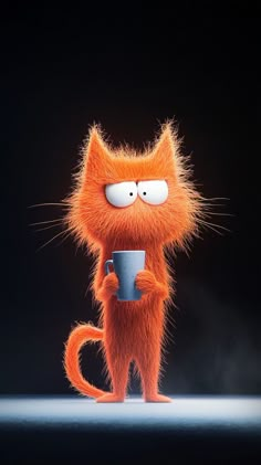 an orange cat holding a cup in its paws