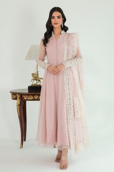 Pink Pakistani Long Frock With embroidered Dupatta Dresses Traditional, Anarkali Dress Pattern, Shirt Trouser, Latest Dress Design, Long Frock, Pakistani Fancy Dresses, Salwar Kamiz, Beautiful Pakistani Dresses, Indian Dresses Traditional