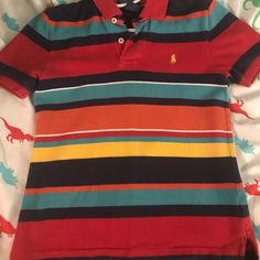 Size 6, Never Worn Casual Striped Tops For School, Red Short Sleeve Tops For School, Red Collared Top For School, Red Summer School Tops, Red Summer Tops For School, Fitted Multicolor Tops For School, Fun Red Cotton Tops, Playful Red Tops For School, Fun Red Spring Shirt