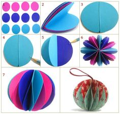 the instructions for how to make an origami flower with colored paper and glue