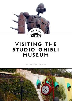 an image of a statue with the words visiting the studio ghibli museum