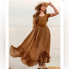 Brand New With Tags. Brown Dress For Spring Dress-up Occasion, Brown Spring Dress For Dress-up Occasions, Spring Dress-up Brown Dress, Joyfolie Dress, Tarnished Gold, Pink Slip Dress, Ruffle Tiered Dress, Lace Dress Boho, Red Long Sleeve Dress