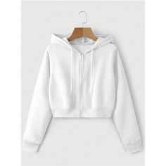 -Item Id 24986286 -Details: Drawstring, Zipper -Neckline: Hooded -Sleeve Type: Regular Sleeve -Style: Casual -Type: Zip Up -Color: White -Pattern Type: Plain -Sleeve Length: Long Sleeve -Length: Crop -Fit Type: Regular Fit -Fabric: Slight Stretch -Material: Fabric -Composition: 100% Polyester -Care Instructions: Machine Wash Or Professional Dry Clean -Temperature: Spring/Fall (18-25/63-77) -Lined For Added Warmth: Yes -Sheer: No **Open To Offers!!!** **Bundle To Save More** **30% Off Bundles Of Celana Jogger Wanita, Boutique Tops, Drawstring Hoodie, Hoodies For Sale, Solid Tops, Chic Boutique, Colorful Hoodies, Teen Fashion Outfits, Casual Outfit