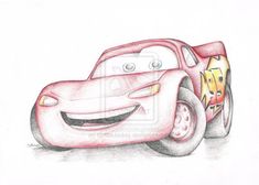 a drawing of a cartoon character from the disney pixar movie cars, drawn in colored pencil