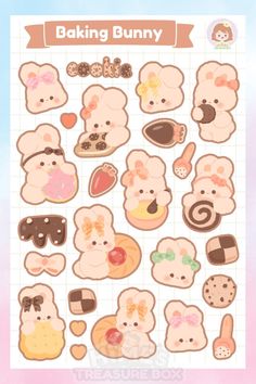 Cute Baking Bunny sticker sheet for planner, journaling, scrapbooking, and other decoration needs that will not be in contact with water or sunlight. -- Printed on matte vinyl sticker paper (not waterproof). -- Actual product may show color variance depending on personal screen settings. Thank you for checking Hime's Treasure Box! Feel free to message me for any questions or concerns. Stay cute! Kawaii Paper Crafts Template, Cute Stickers Printable Kawaii Stamps, Cute Sticker Sheets, Cutie Sticker, Cute Planner Stickers, Bunny Stickers, Planner Journaling, Stickers Ideas, Printable Sticker Sheets