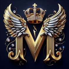 the letter v with wings and a crown on top