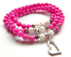 Smooth Round Beads Bracelet - Fuchsia Jade w/ Heart Charm Length: 20" Flexible, ready to wear 6 mm Round $ 9.50 Stretch Beaded Bracelets Diy, Beaded Braclets, Valentines Bracelets, Beads Bracelet Design, Jade Bracelet, Beaded Bracelets Diy, Beads Bracelet, Bracelet Designs, Diy Bracelets