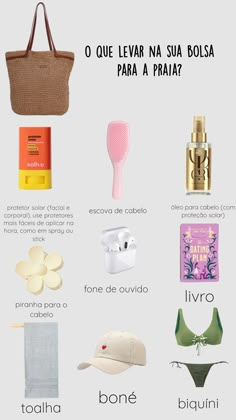 the contents of a woman's purse, including an umbrella and other items in spanish