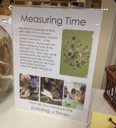 there is a sign on the table telling people how to measure time and what they are doing