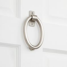 a close up of a door handle on a white door