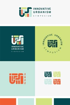 the logos for innovative urbanism are shown in different colors and styles, including green, orange