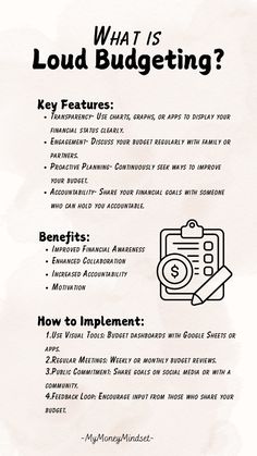 a poster with the words what is loud budgeting? and an image of a key features