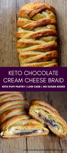 Keto Chocolate Cream Cheese Braid. A beautiful golden crust, braided keto puff pastry filled with a delicious cream cheese and chocolate mixture. This is how you truly WOW guests with this keto dessert. #ketobreakfast #lowcarbbreakfast #ketodessert #ketopastry #lowcarbdessert Keto Chocolate Cream Cheese, Cream Cheese Braid, Healthy Lunchbox, Keto Cake, Chocolate Cream Cheese