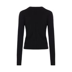 Saint Laurent black cashmere sweater with openwork details, featuring a crew neck, long sleeves, ribbed edges, and straight hem. Luxury Fitted Black Sweater, Saint Laurent Sweater Women, Luxury Black Fitted Sweater, Black Long Sleeve Sweater With Logo Detail, Black Cashmere Sweater, Luxury Black Cashmere V-neck Sweater, Makeup Travel Case, Travel Makeup, Beauty Accessories