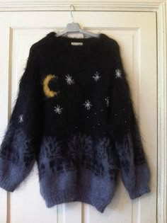 Witchy Crochet Sweater, Starry Sweater, Whimsigoth Sweater, Whimsigoth Crochet, Emo Sweater, Grunge Sweaters, Sweater With Stars, Moon Clothes