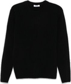 Black Ribbed Cashmere Top, Classic Winter Sweater With Ribbing, Long Sleeve Ribbed Cashmere Sweater, Ribbed Long Sleeve Cashmere Sweater, Winter Black Sweater With Ribbed Neckline, Classic Ribbed Wool Sweater, Black Ribbed Neckline Sweater For Winter, Black Wool Long Sleeve Sweater, Black Merino Wool Crew Neck Sweater