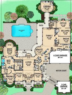 this is an artist's rendering of the main floor plan for these luxury home plans