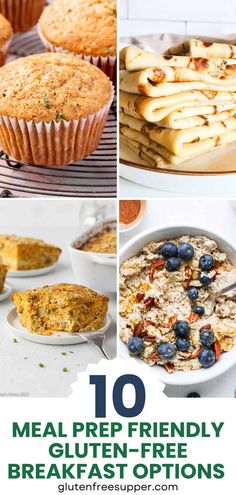 Four photos of gluten free breakfast ideas.