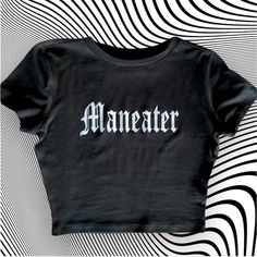 Maneater Crop Top Shirt Grunge Clothing Goth Clothing - Etsy Goth Crop Top, Aesthetic Fairycore, Y2k Shirts, Silly Shirt, Woman Aesthetic, Grunge Clothing, Goth Shirt, Goth Clothing, Crop Top Shirt