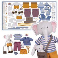 the paper doll is holding an elephant and other items