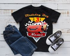 Disney Cars Birthday Family T-shirts. Lightning Mcqueen Birthday T-shirts Cars Theme Birthday Shirts, Lightning Mcqueen Shirt, Piñata Cars, Lightning Mcqueen Birthday, Lightning Mcqueen Party, Pixar Cars Birthday, Mcqueen Birthday, Disney Birthday Shirt, Disney Cars Birthday