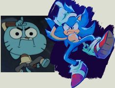 an image of a cartoon character next to another character that appears to be sonic the hedgehog