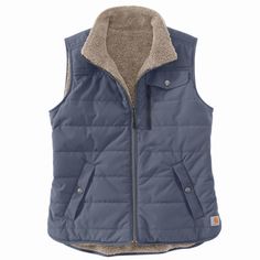 From the first cold gusts of fall till the first warm day in spring, this women's vest has you covered. The reversible design features smooth and durable Carstrong�® nylon on one side and soft sherpa fleece on the other. It's water-repellent, so you stay dry in light rain, and it has a fit well-suited for layering. A droptail hem adds a bit of coverage in the back. Idaho Winter, Carhartt Vest, Womens Sherpa, Outdoor Vest, Utility Vest, Carhartt Womens, Carhartt Women, Vest Fashion, Winter Clothing