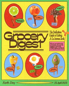 an advertisement for the greeny digest, featuring different types of fruits and vegetables on it