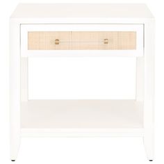 a white table with two drawers on one side and an open drawer on the other