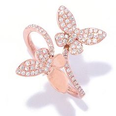 EFFY 14K Rose Gold 0.30ctw Diamond Butterfly Duo Bypass Ring Bypass Ring, Fine Rings, Stunning Jewellery