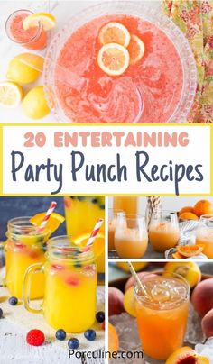 party punch recipe collage with oranges, lemons and blueberries in mason jars