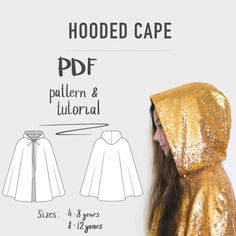 the hoodie cape pattern is shown in gold sequins