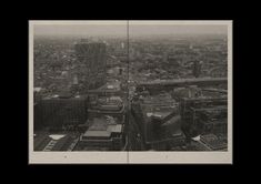 black and white photograph of cityscape taken from above