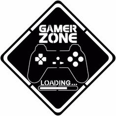 a black and white sign with a video game controller in the center that says gamer zone loading