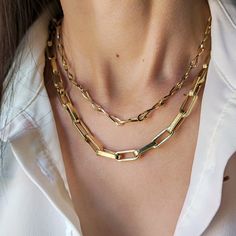 "Chunky Paperclip Necklace, Elongated Link Necklace, 14K Solid Gold Chain, Unique Gifts For Men, Statement Necklace For Women, Unique Jewelry P E R S O N A L I Z E D ∙ J E W E L R Y ❤ Handmade with love ❤ 🧿 Welcome to GDjeweltr. All our jewelery is made by handmade in our workshop as custom. The most unique gift you can find for you and your loved ones ♥ Please take a look my store to see our handmade necklaces, rings, earrings and bracelets collection. ⭐ Item Details: * Material: 14K Solid Gol Modern Rectangular Figaro Chain Jewelry, Rectangular Chunky Chain Jewelry Gift, Gold Chunky Chain Rectangular Necklace, Gold Paperclip Chain Necklace With Rectangular Links, Chic Gold-plated Paperclip Chain Necklace, Gold-tone Gold-plated Necklace With Paperclip Chain, Gold-tone Paperclip Chain Necklace, Luxury Gold-tone Paperclip Chain Necklace, Layered Chain Necklace