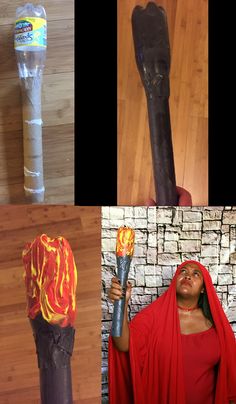 a collage of photos with different types of items in them, including an object that looks like a torch