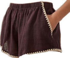 Beach Relaxed Fit Solid Pajama Shorts, Brown Relaxed Fit Shorts For Vacation, Summer Brown Shorts With Pockets, Brown Summer Shorts With Pockets, Brown Cotton Shorts For Beach, Beach Mini Skirt With Built-in Shorts And Stretch, Cotton Beachwear Bottoms With Built-in Shorts, Beige Beachwear Bottoms With Built-in Shorts, Brown Blanket