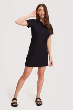 Black Club Vibes, Kit And Ace, Lee Cooper, Cotton Jersey Fabric, Flirty Dresses, Polo T Shirt, Black Shirt Dress, Laid Back Style, Polo Dress