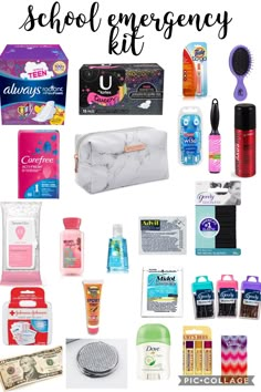 the back to school emergency kit is full of supplies and items that include toiletries