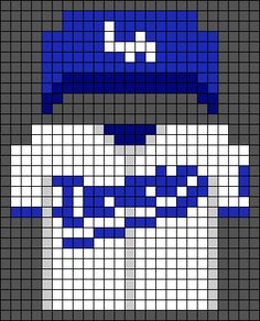 a pixellated image of a baseball player in blue and white