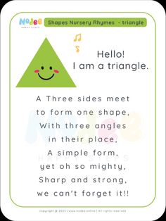 a green triangle with the words hello, i am a triangle