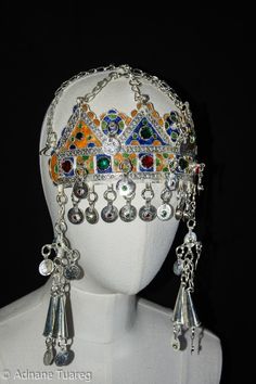 Prince Of Egypt, Silver Enamel, Headdress, Hair Jewelry, Headpiece, Morocco, Egypt, Silver Plate, Glass Beads