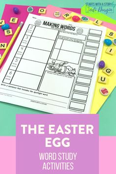 the easter egg word study activity for kids with words and pictures on top of it