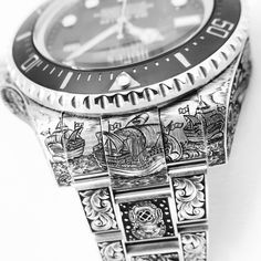 Hand engraved by Ray Hood, London Engraver - nautical themed Rolex DeepSea Sea Dweller White Guy, Pretty Fly, Fancy Watches, Swiss Army Watches