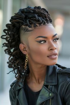 Discover the hottest crochet braids hairstyles that will rule 2024! From jumbo braids to faux locs and twist styles, these looks make a serious style statement. 👆 Click for more ideas！ Braids For Mohawk Black Women, Braids With Mohawk Hairstyles, Crochet Braids Shaved Sides, Mohawk Crochet Hairstyles, Mohawk Locs For Women, Dredlocs Style Woman, Crochet Braids With Shaved Sides, Mohawk Braid Styles, Braided Mohawk Hairstyles