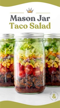 mason jar taco salad with text overlay that reads mason jar taco salad